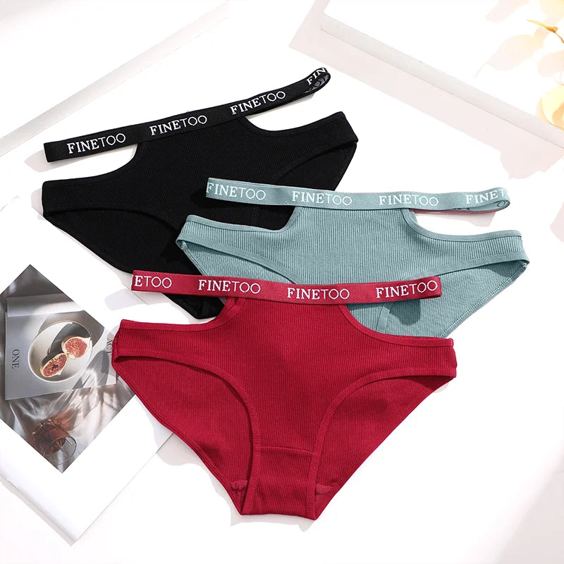3-Pack Double Letter Belt Hollow-Out Brief Panties – Fashion Cotton Underwear for Women (S–XL, 8 Color Sets)