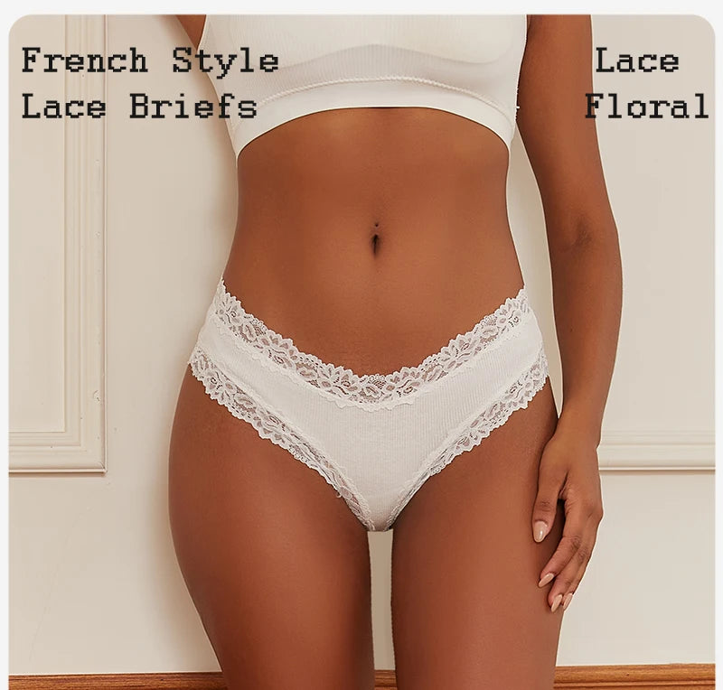 Women's Cotton Lace Briefs – 3-Piece Set | Soft Low-Rise Stretch Underwear (S–XL)