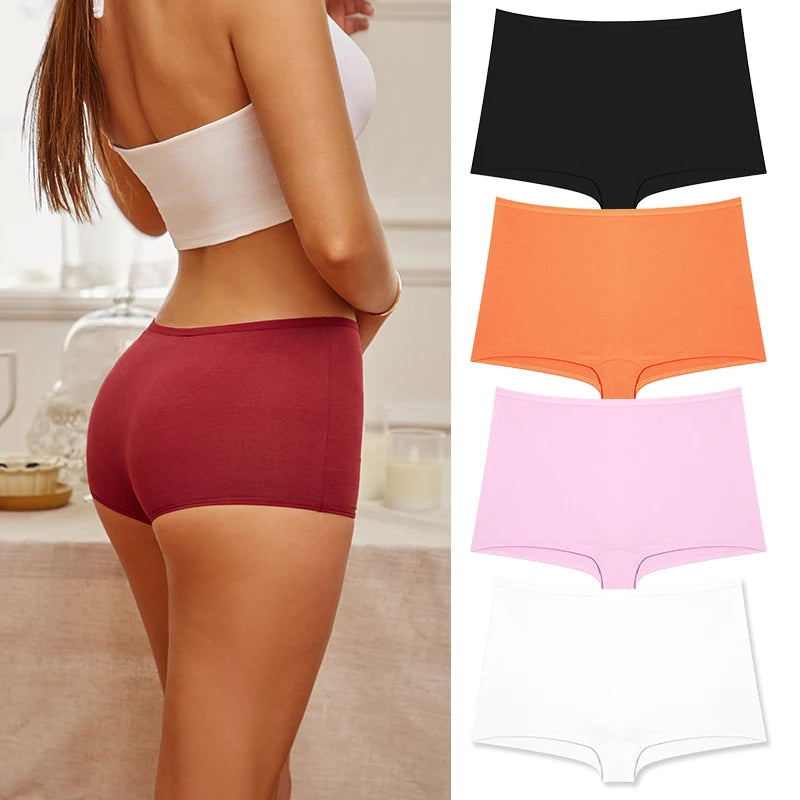 Women's Cotton Boyshort Panties – 4-Piece Set | Seamless Comfortable Underwear (XS–1XL)
