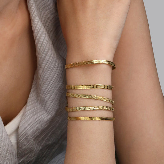 Blade Chain Bracelet – 18K Gold-Plated Snake Chain Stainless Steel Wrist Bracelet for Women