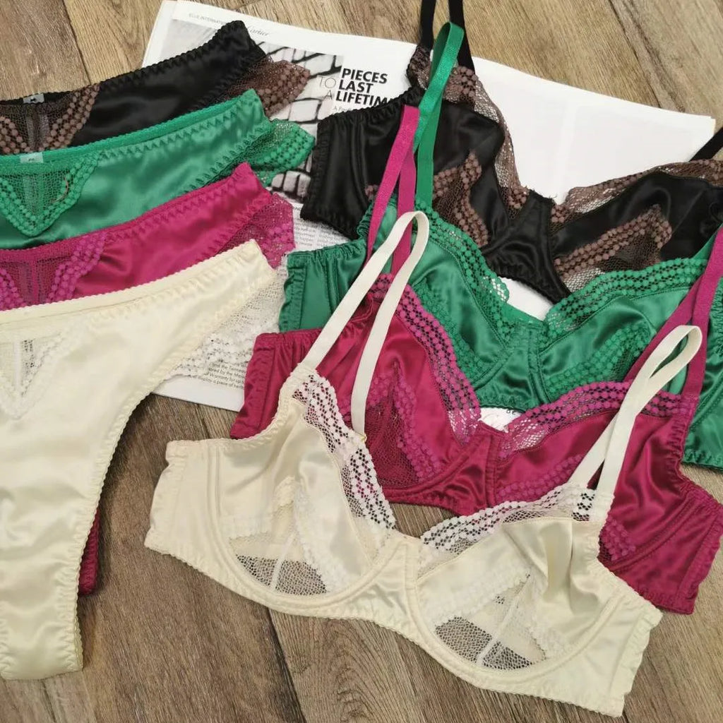 French Ice Silk Lace Push-Up Bra Set – Ultra-Thin, Breathable, ¾ Cup | Women's Lingerie