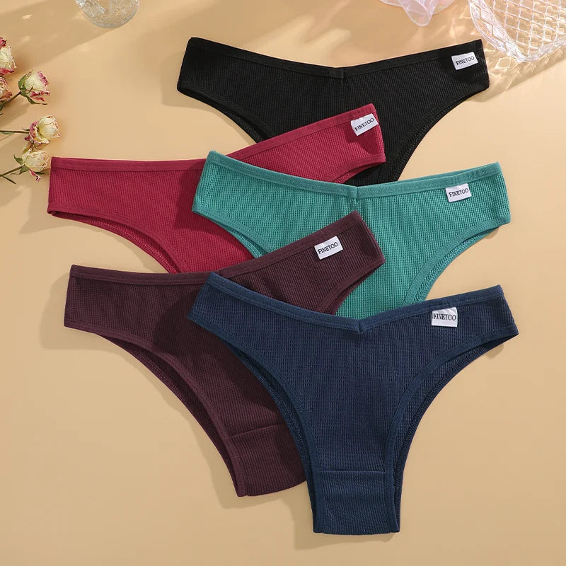 5-Pack Waffle-Knit Cotton Brazilian Panties – Soft Low-Rise Underwear for Women (S–XL, 5 Color Sets)