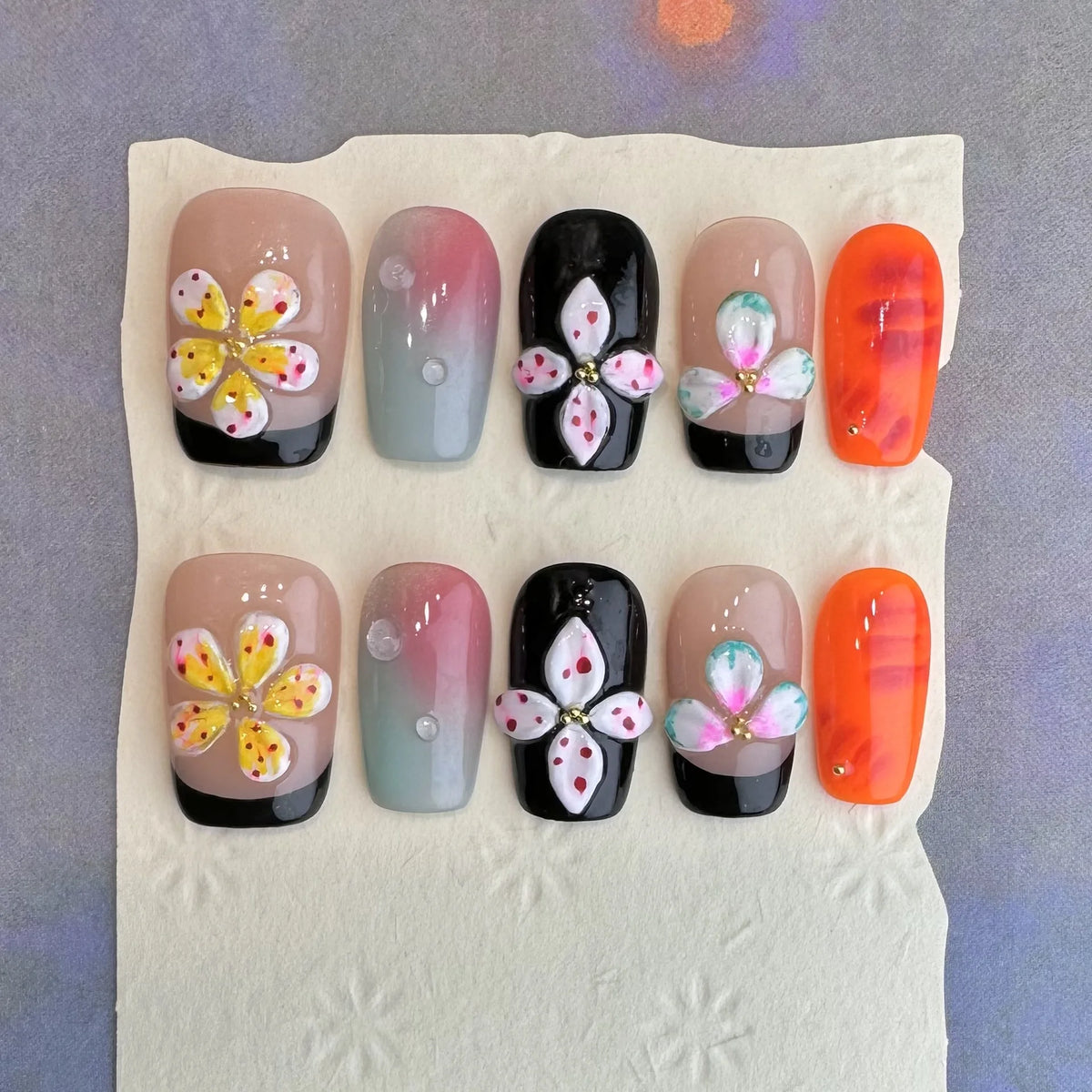10Pcs 3D Green Flower Handmade Press on Nails French Fake Nails Wearable Stick-on Nails False Nail Uñas Накладные Ногти 네일팁