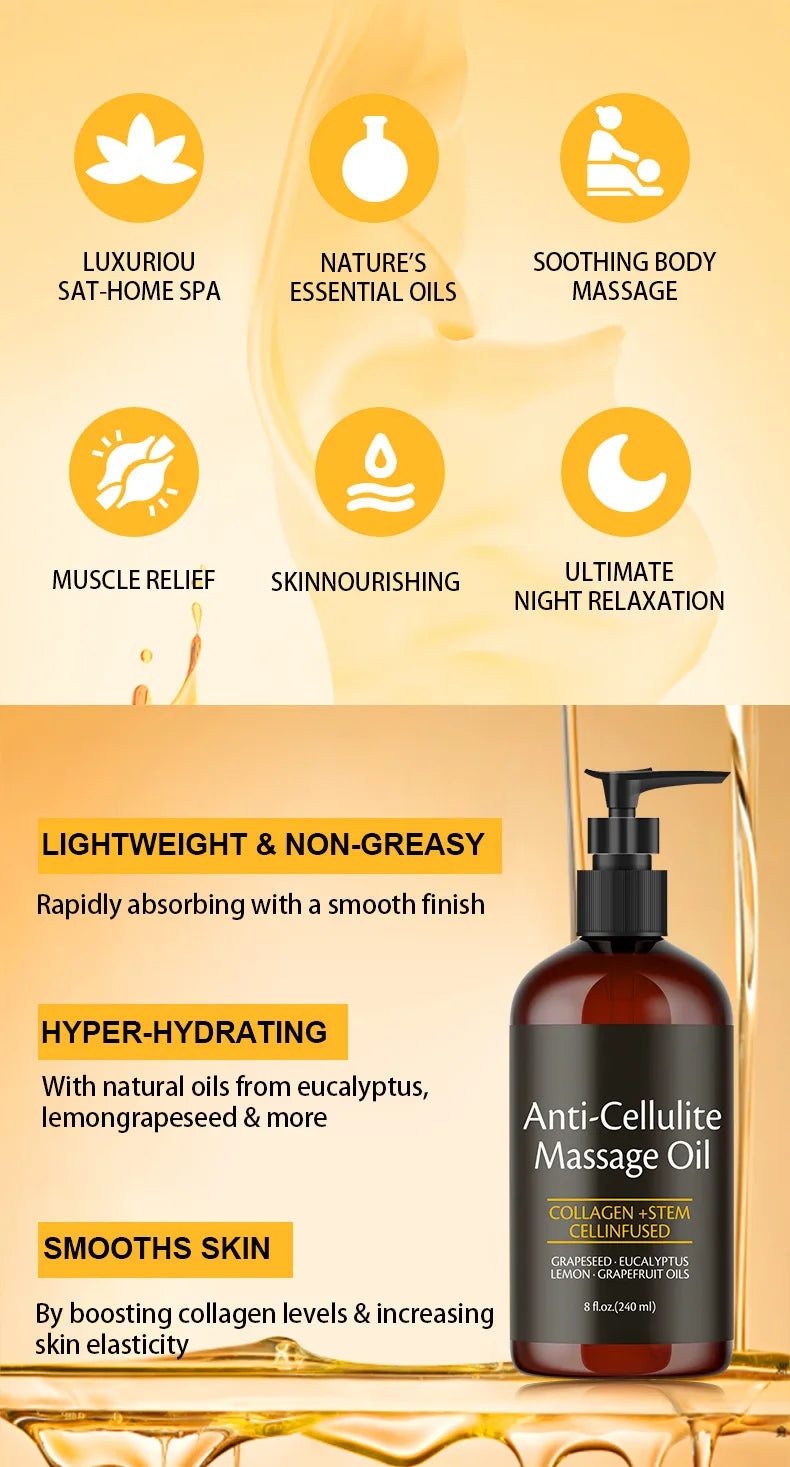 Anti-Cellulite Collagen & Stem Cell Body Massage Oil – Skin Tightening & Firming (240ml)