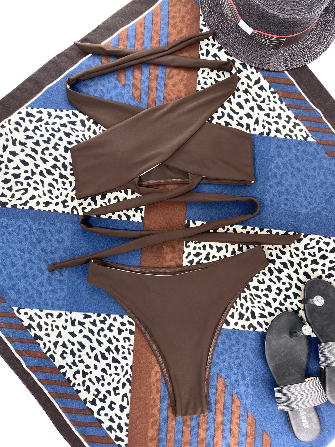 Cross Halter Hollow-Out Bikini Set — High Neck Wrap Top & High Waist Bottoms | Women's Swimwear