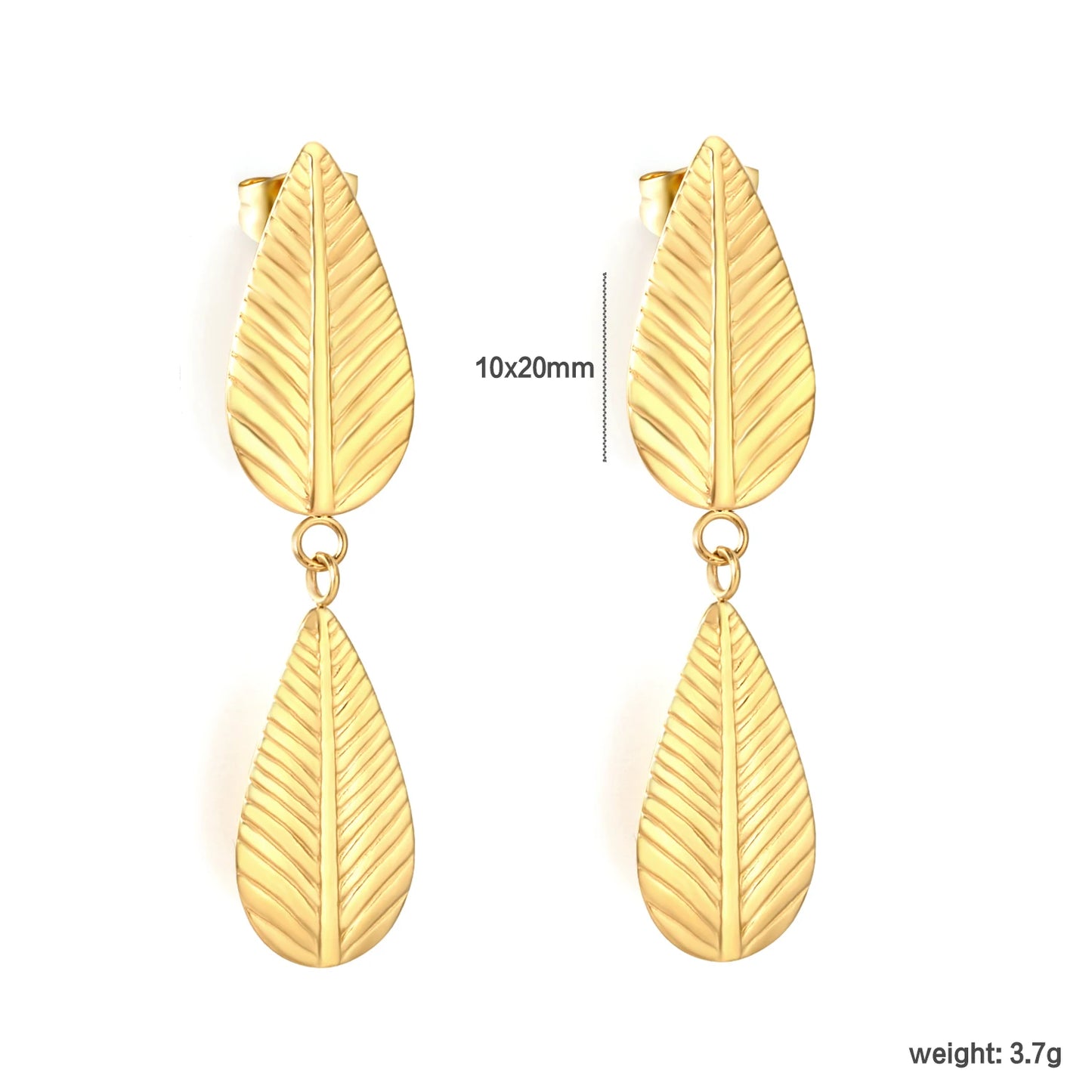Leaf Drop Earrings – 18K Gold-Plated Textured Plant Leaf Dangle Earrings for Women