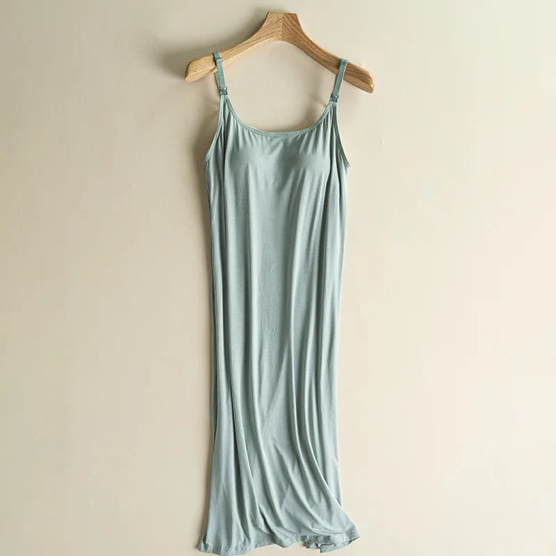 Women's Maternity Nursing Tank Dress with Built-in Bra Breastfeeding Long Sleeveless Nightdress for Pregnant Nursing Mothers