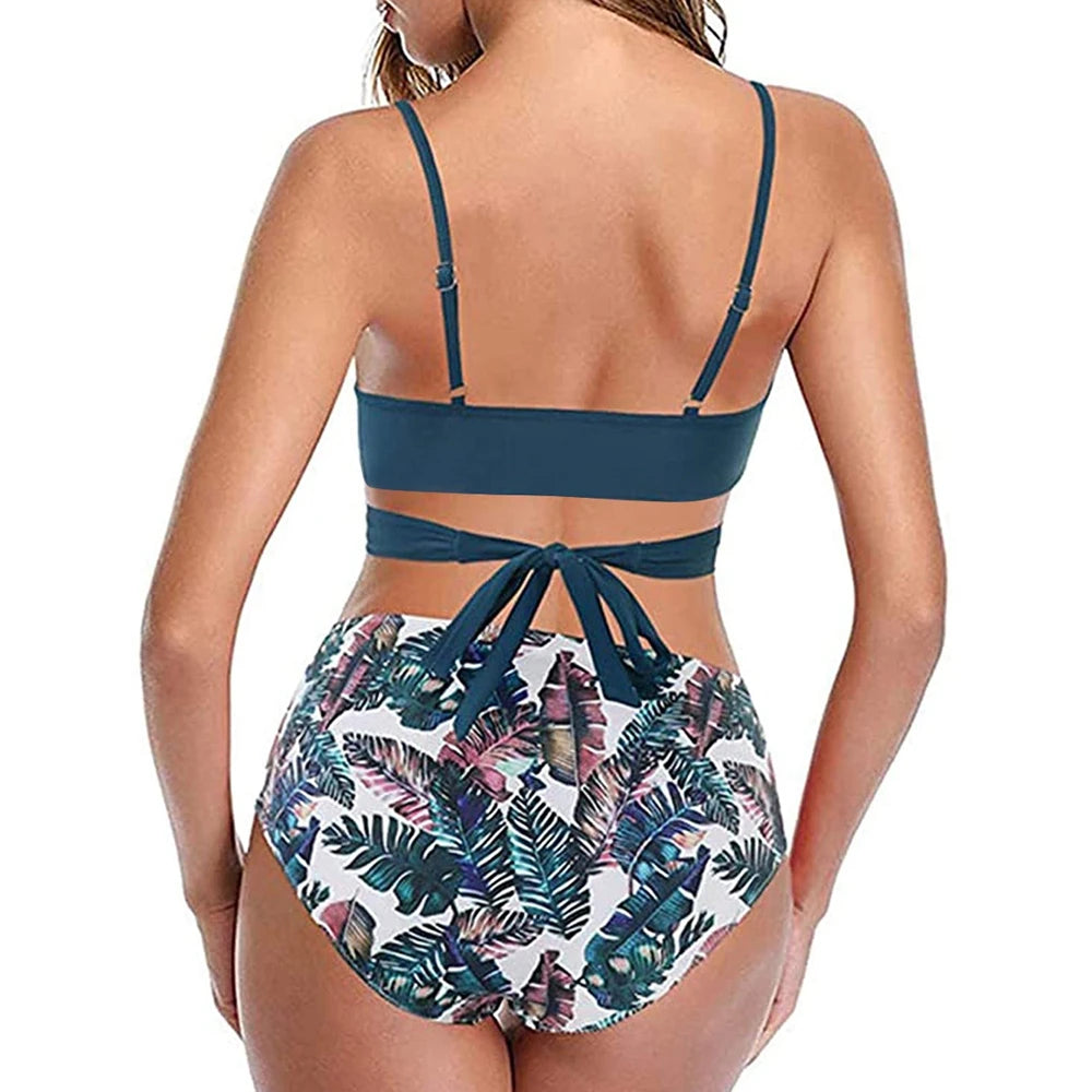 High Waist Bikini Set — Cross Front Top & Ruched Bottoms | Women's Swimwear