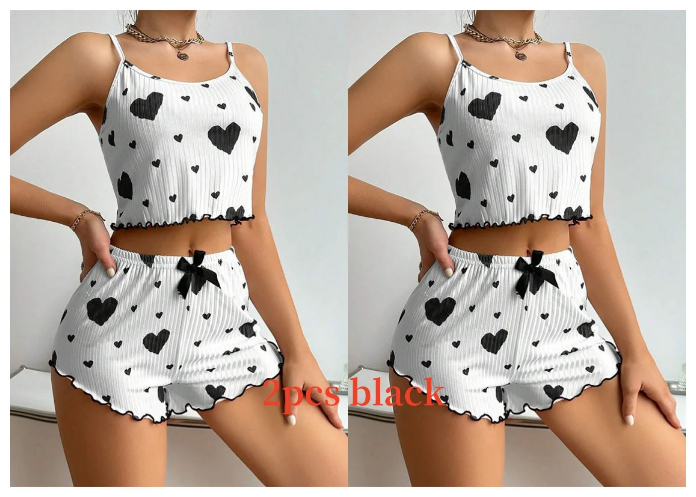 Spaghetti Strap Tank Top & Shorts Pajama Set – Geometric Print, Knit | Women's Summer Sleepwear (1pc or 2pcs)