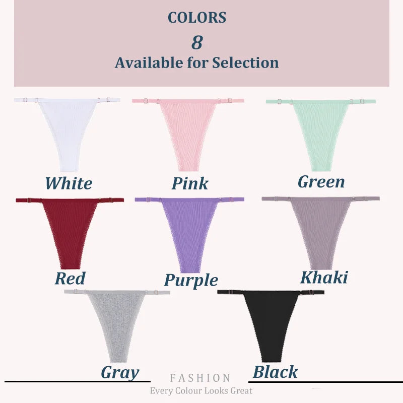 Ice Silk Cotton Thong with Adjustable Belt – Seamless Low-Rise Underwear for Women (S–XL, 8 Colors)