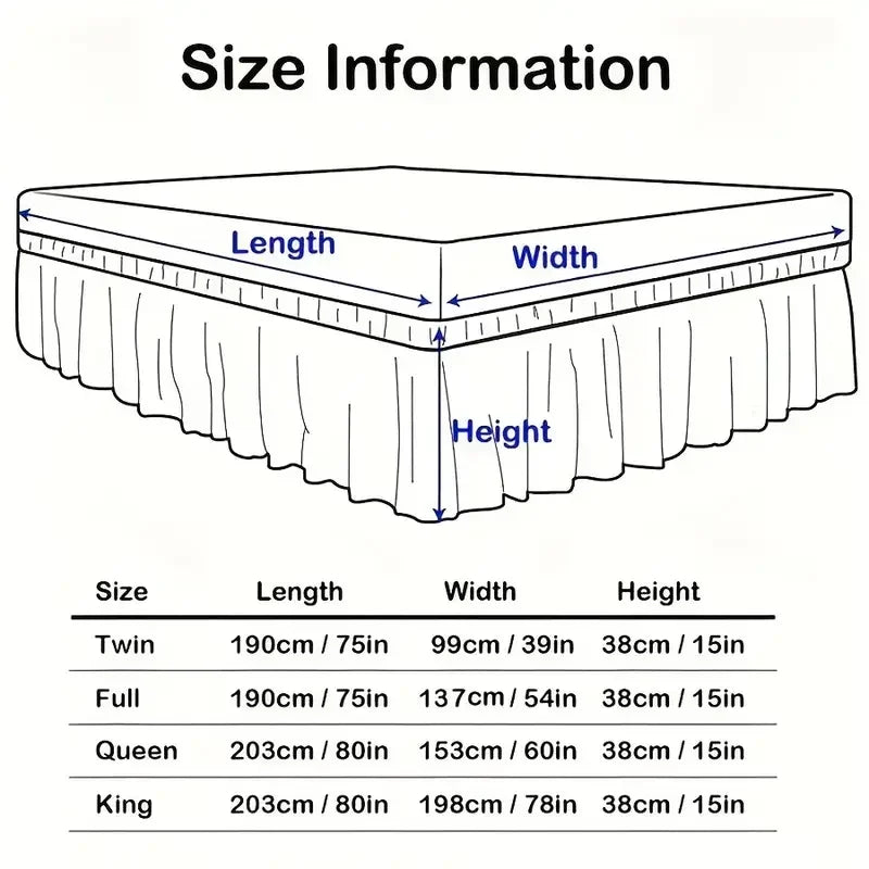 Adjustable Ruffled Bed Skirt, Soft Polyester, Multiple Sizes