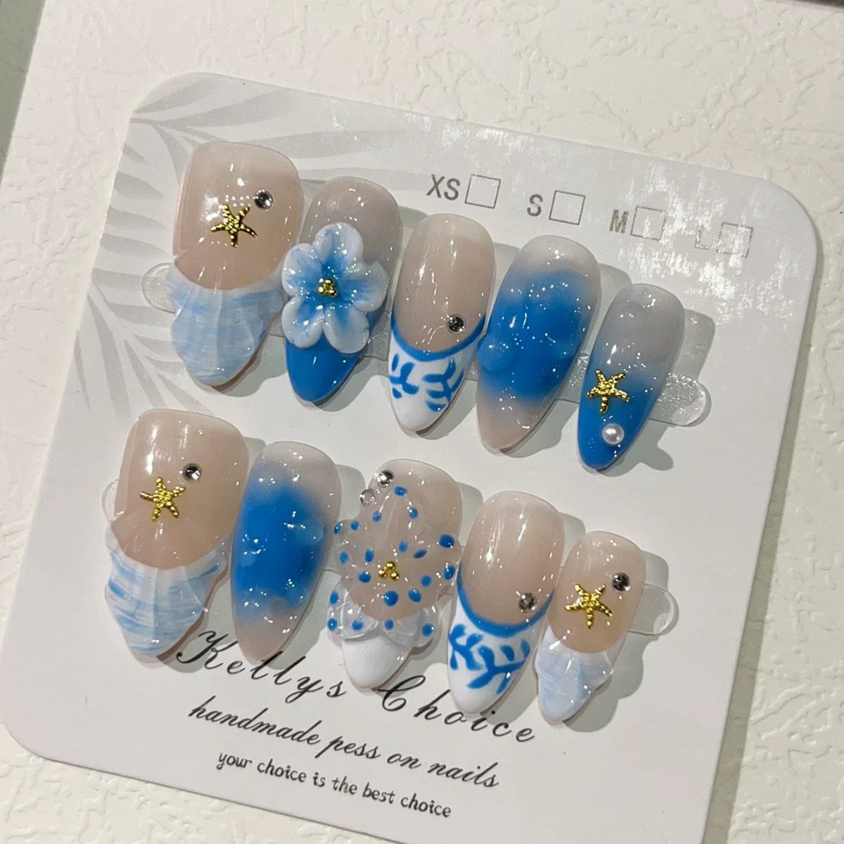 Pink Ombre Press-On Nails – Handmade Almond 3D Flower Designs, 10 Pieces