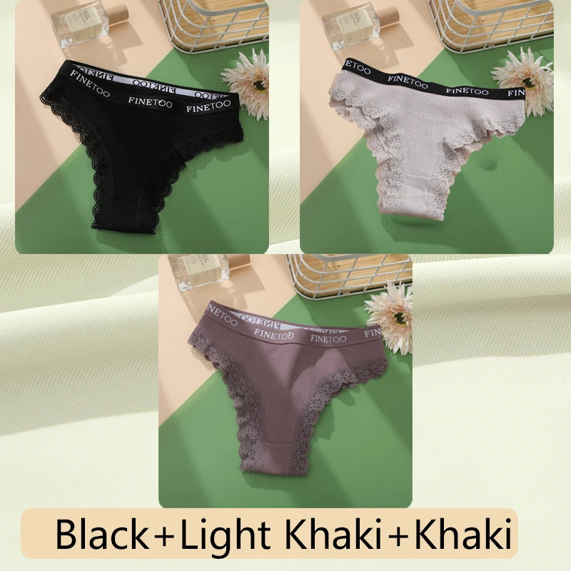 3-Pack Cotton Lace-Trim Brazilian Thongs — Logo Waistband Low-Rise G-String M–2XL