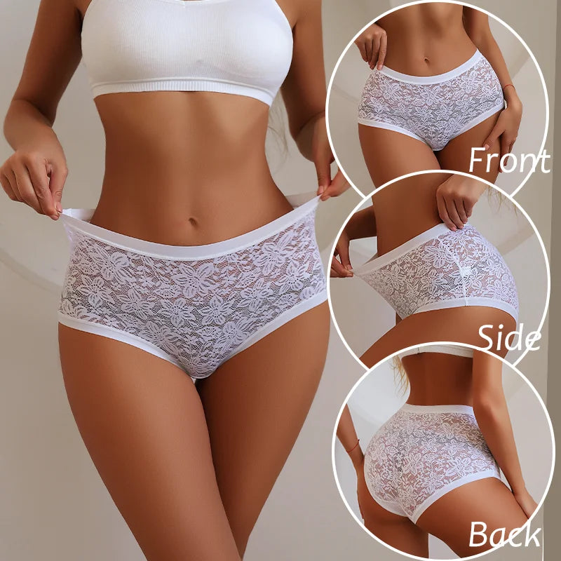 Hollow-Out Floral Lace Brief Panties – Sexy Low-Rise Underwear for Women (S–2XL, 6 Colors)