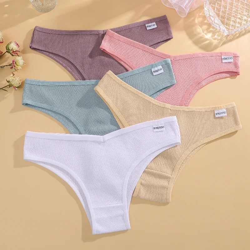 5-Pack Waffle-Knit Cotton Brazilian Panties – Soft Low-Rise Underwear for Women (S–XL, 5 Color Sets)