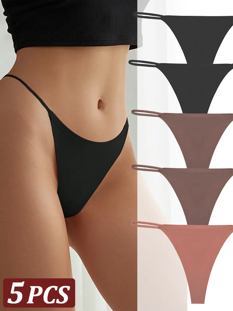 5-Pack Seamless Thong Underwear – Low-Rise Ice Silk G-String Panties for Women (XS–XL, 24 Color Sets)