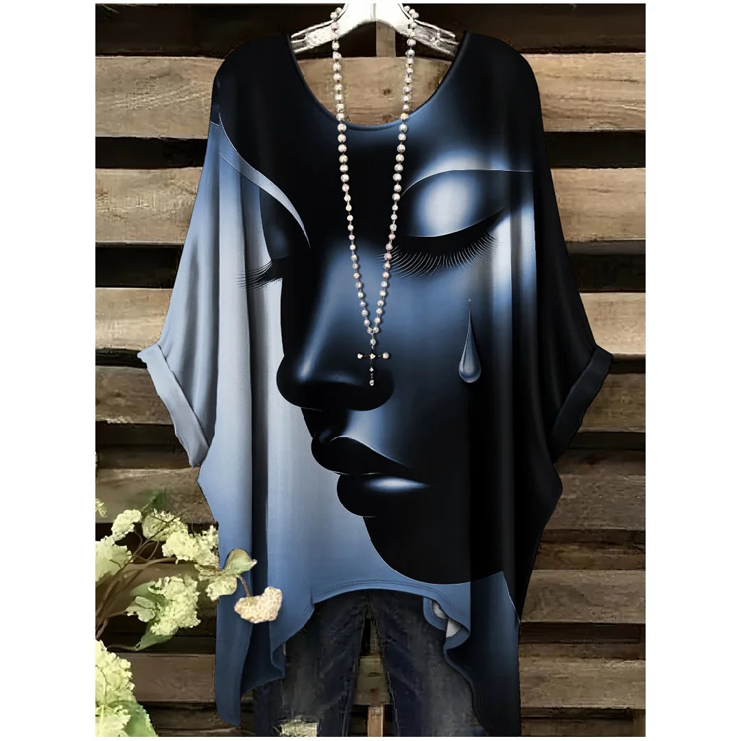 Women's Clothing Casual Elegant Comfortable Crew Neck Short Sleeve T-Shirt Tearful Dream Portrait Print Comfortable Pulovers