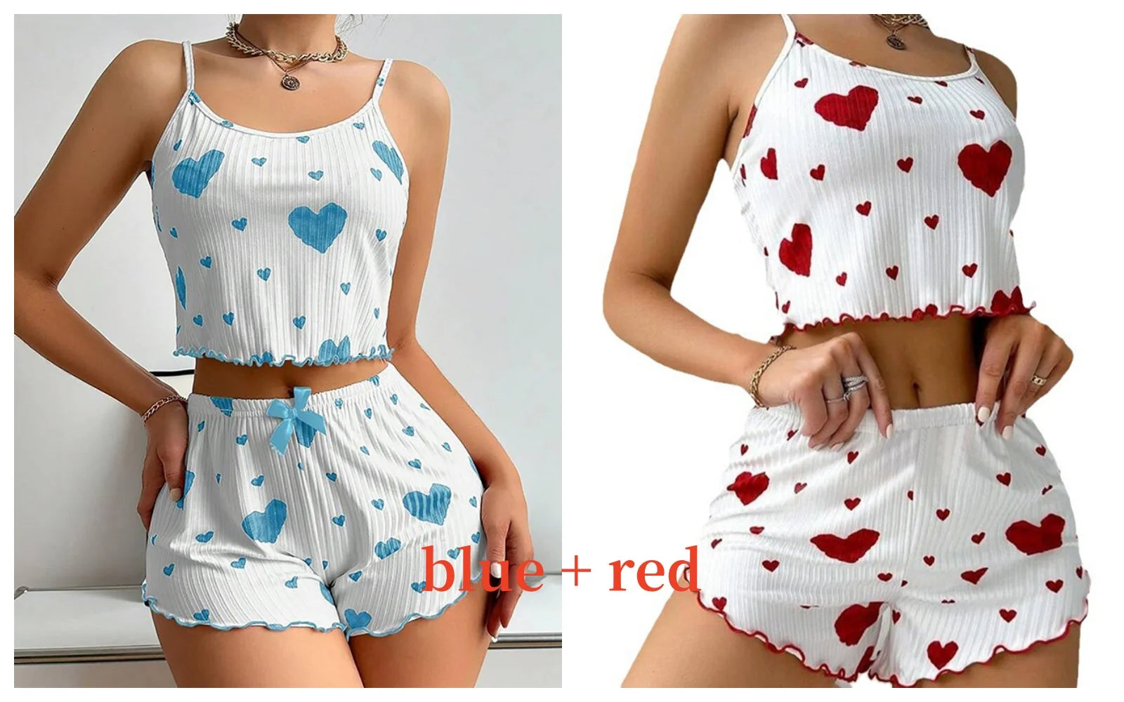 Spaghetti Strap Tank Top & Shorts Pajama Set – Geometric Print, Knit | Women's Summer Sleepwear (1pc or 2pcs)