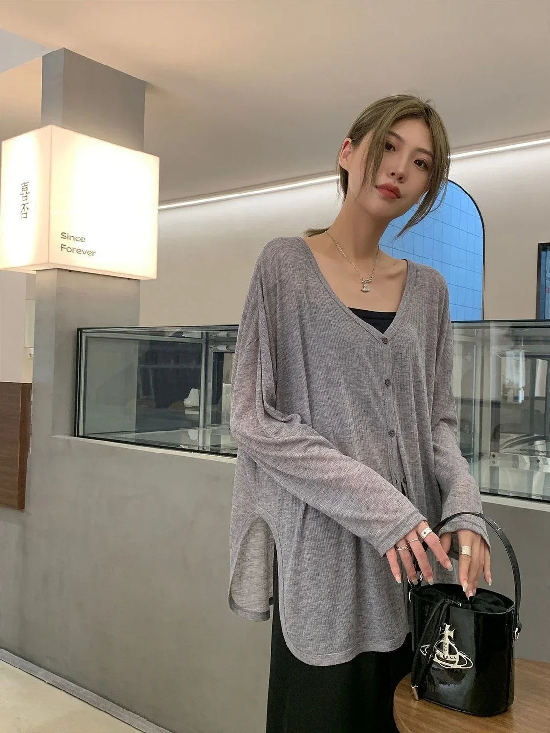 Lightweight V-Neck Button Cardigan — Sun Protection Knit | Women's Tops