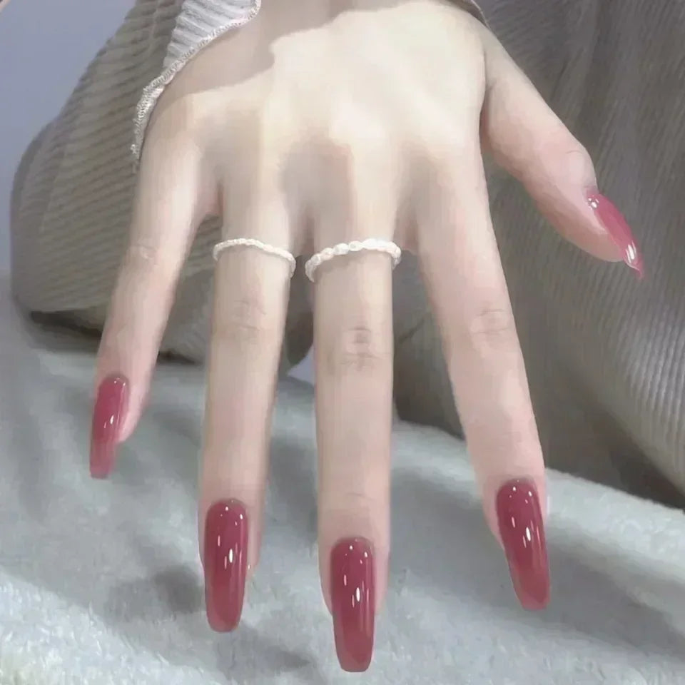 Long Coffin Press-On Nails with Glue – Nude, Pink & Color Designs, 24 Pieces