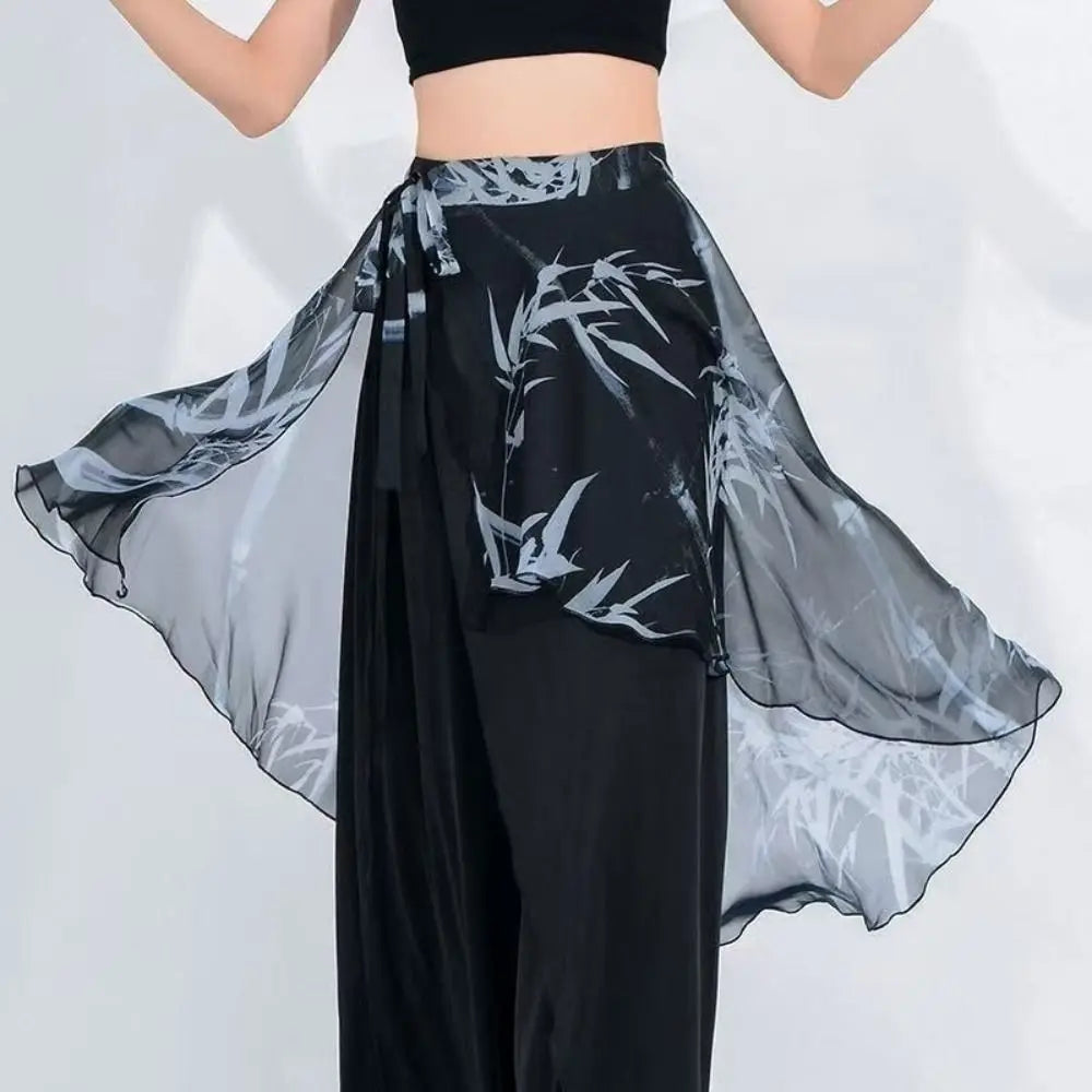 High Waist Chiffon Wrap Skirt Scarf Plant&Flowers Pattern Lightweight Lace Midi Skirt See Through Y2K Streetwear