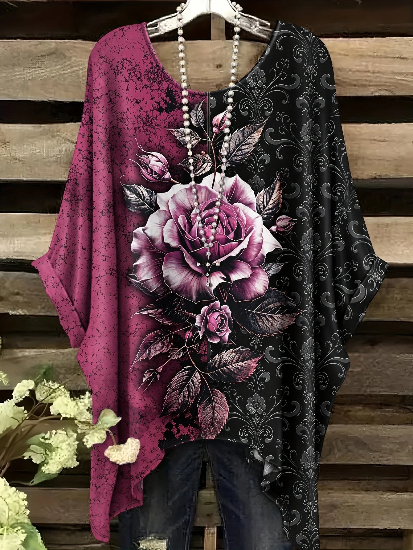 Women Plus Size T-Shirt Star Plant Floral Print Swallow Tail Short Sleeve Round Neck Casual Tops For Vacation Daily Work