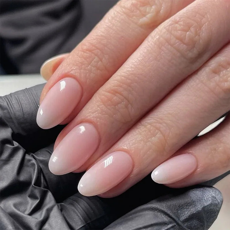 Short Blush Pink Press-On Nails with Glue – Oval Designs, 24 Pieces