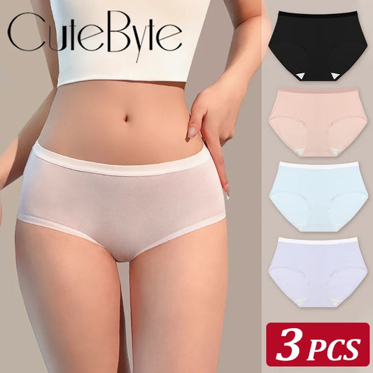 3-Pack Seamless Cotton Brief Panties – Soft Low-Rise Everyday Underwear for Women (S–XL, 8 Color Sets)