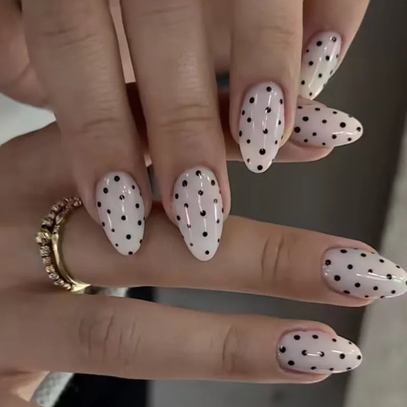 French Almond Press-On Nails – Leopard Print & 3D Bow Designs, 24 Pieces
