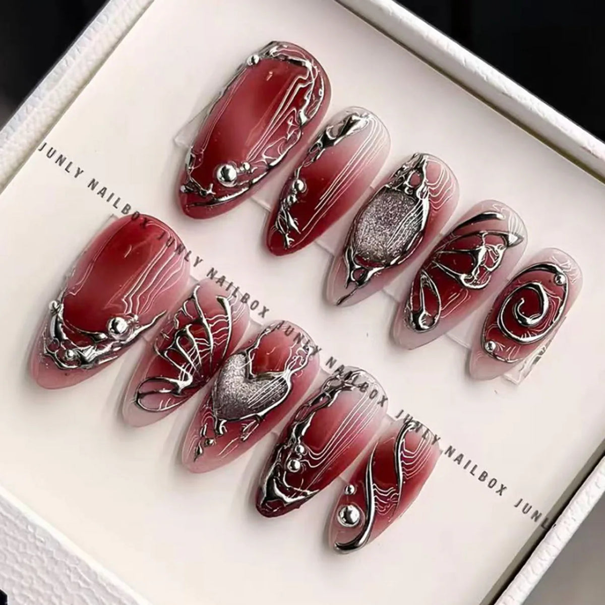 Short Almond Press-On Nails with Glue - Butterfly & Floral Glitter, 24 Pieces