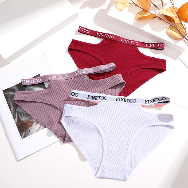 3-Pack Double Letter Belt Hollow-Out Brief Panties – Fashion Cotton Underwear for Women (S–XL, 8 Color Sets)