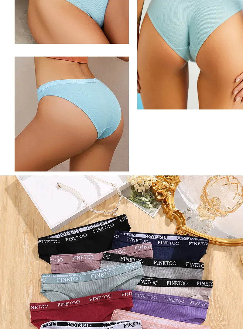 FINETOO 4PCS/Set Women's Cotton Panties Sexy Low Rise Briefs Letter Belt Underwear Female Underpants Intimates Lingerie M-2XL
