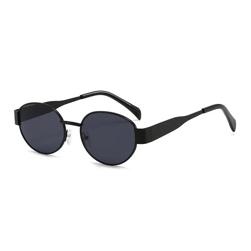 Retro Small Oval Metal Sunglasses | Gold & Black | Myopia Options