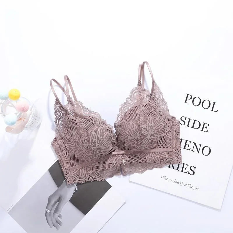 Women's Deep V Sexy Push Up Bra for Small Flat Chest | Ultra-Thick 3D Cup Lingerie with Gathered Back | Wire-Free Beaded Bra Set (32–38 / 70–85 AB)