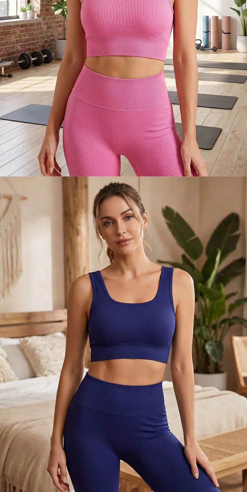 Women's Ribbed Yoga Tank Top – Padded Sports Bra | Square Neck Workout Vest
