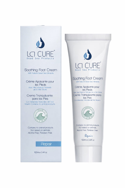 LCI Cure Soothing Foot Cream packaging on a white background
