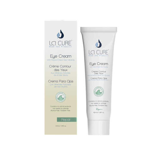 La Cure Deep Sea Products Eye Cream shown in both its outer cardboard packaging box and the squeeze tube container, on a plain white background.