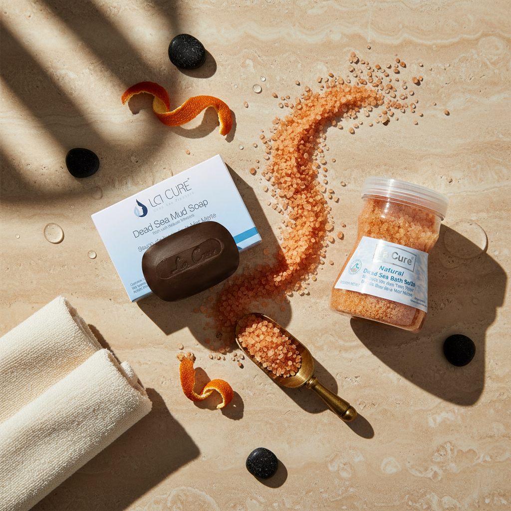 La Cure Orange Dead Sea Bath Salts & Mineral Mud Soap Duo – Sunset Spa Set