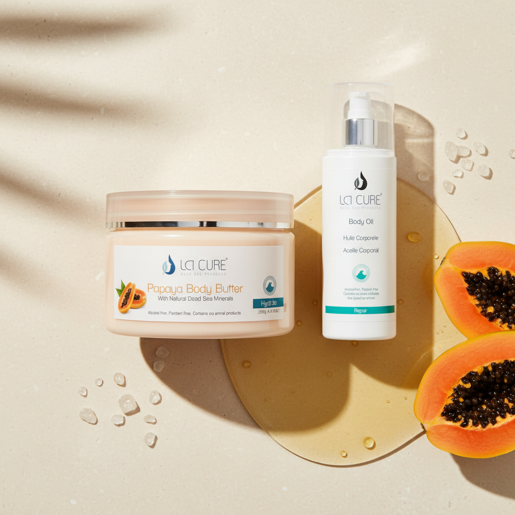La Cure Papaya Body Butter & Dead Sea Body Oil Duo – Moisturizing Spa Set