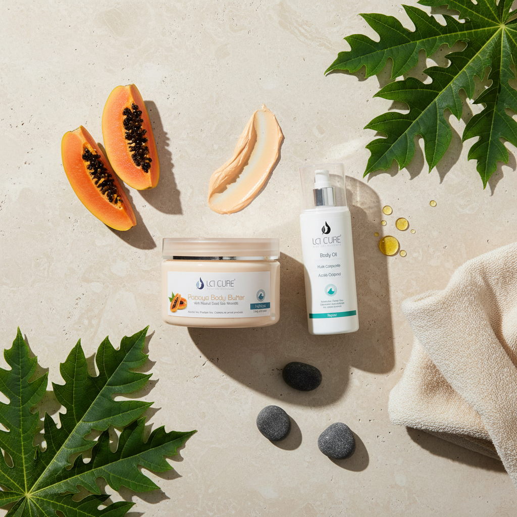 La Cure Papaya Body Butter & Dead Sea Body Oil Duo – Moisturizing Spa Set